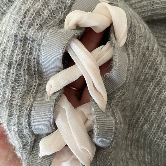 Sezane Sweater Super Kid Mohair Baby Alpaca Gray Lace Up Back Coquette Small - Picture 13 of 14